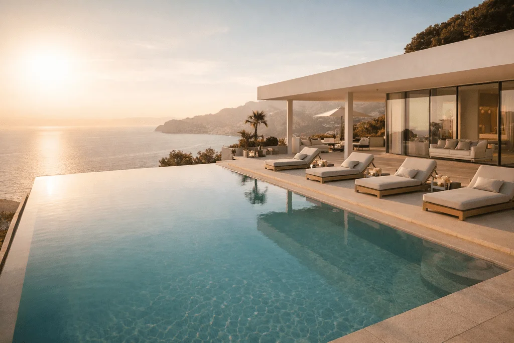Luxury wellness clinic in Spain overlooking the Mediterranean with modern spa design