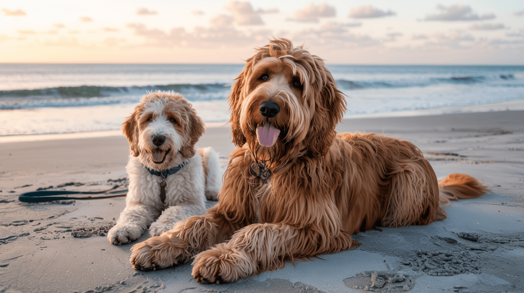 Two Goldendoodles enjoying a dog-friendly Cocoa Beach weekend