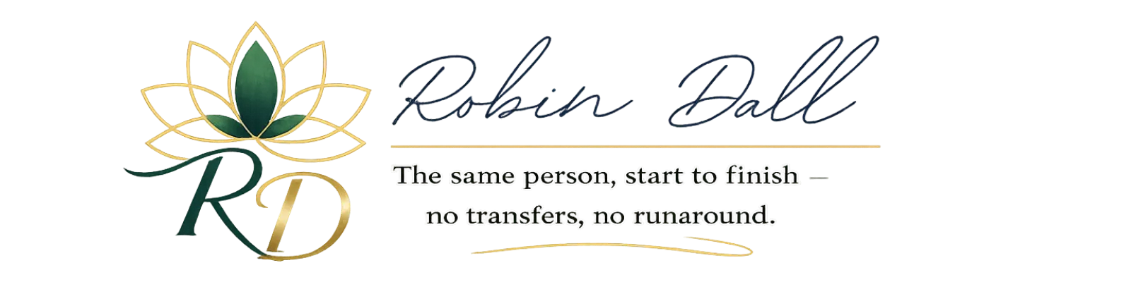 Robin Dall signature — Independent Medicare Broker and Educator licensed in Florida, Texas, and Arizona. The same person, start to finish — no transfers, no runaround. RobinsWisdom.com