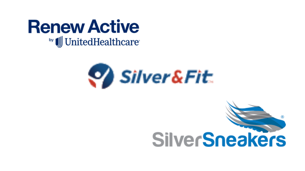 SilverSneakers Renew Active and SilverFit program logos for Medicare Advantage gym memberships