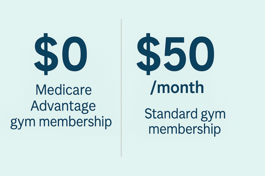Infographic showing Medicare free gym membership benefits compared with a $50 monthly gym membership
