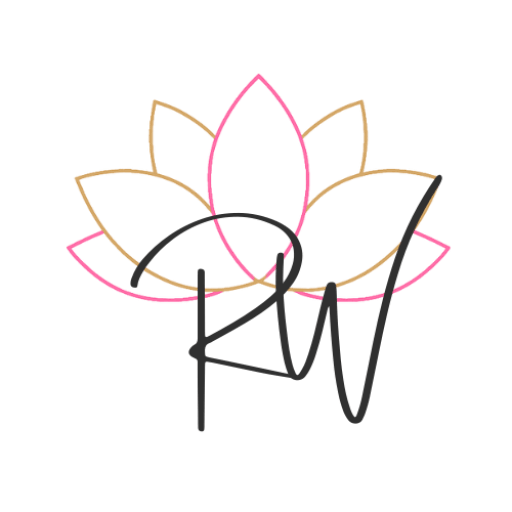Logo for RobinsWisdom, displaying a stylized lotus with the RW monogram.