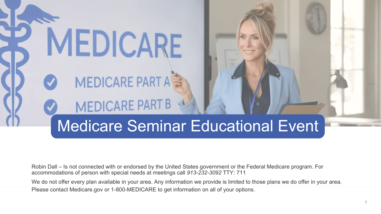 Presenter leading a Medicare educational seminar explaining Parts A and B during a virtual workshop