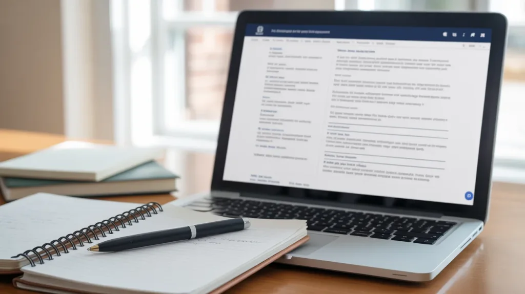 Laptop displaying a Medicare plan comparison page with notes and pen, illustrating how to verify Medicare Advantage benefit details using official sources.