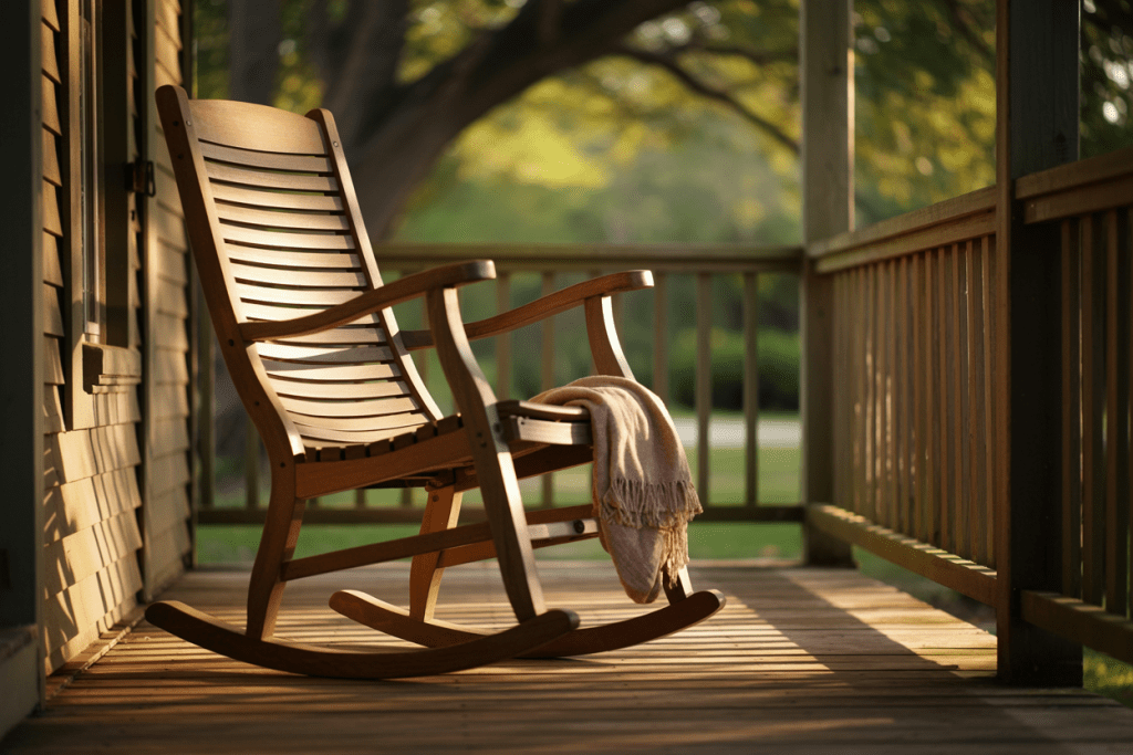 A porch chair / empty chair in sunlight