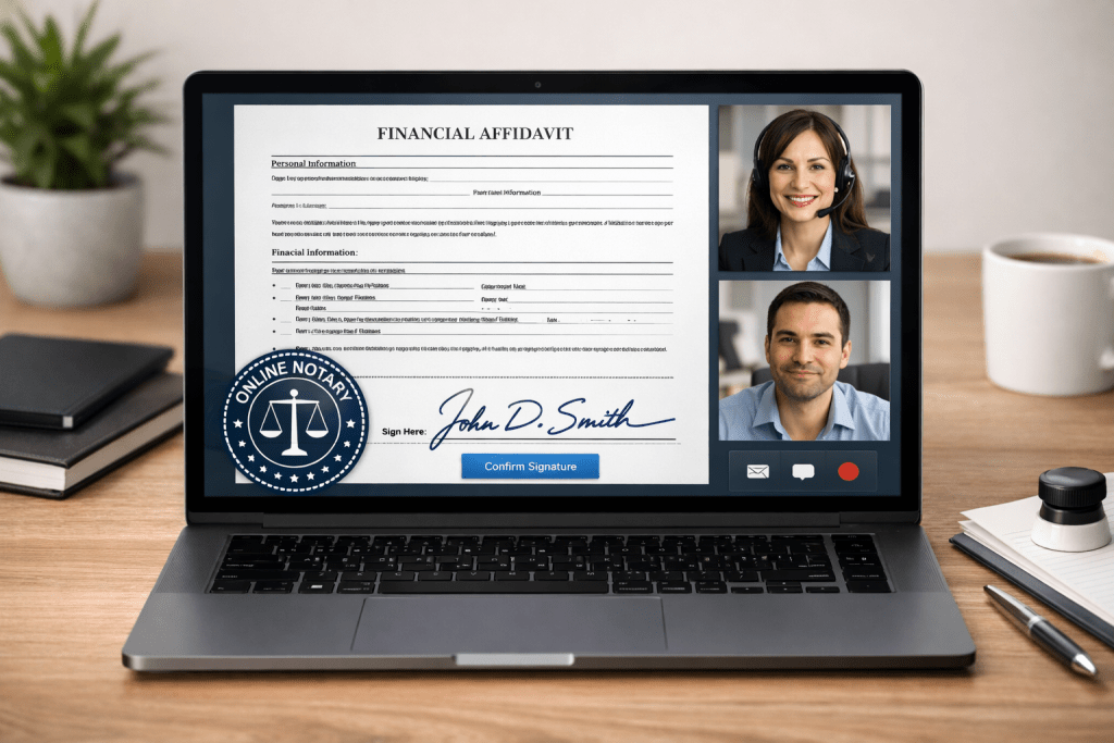 Remote online notarization session for financial affidavit related to Medicare or beneficiary documentation