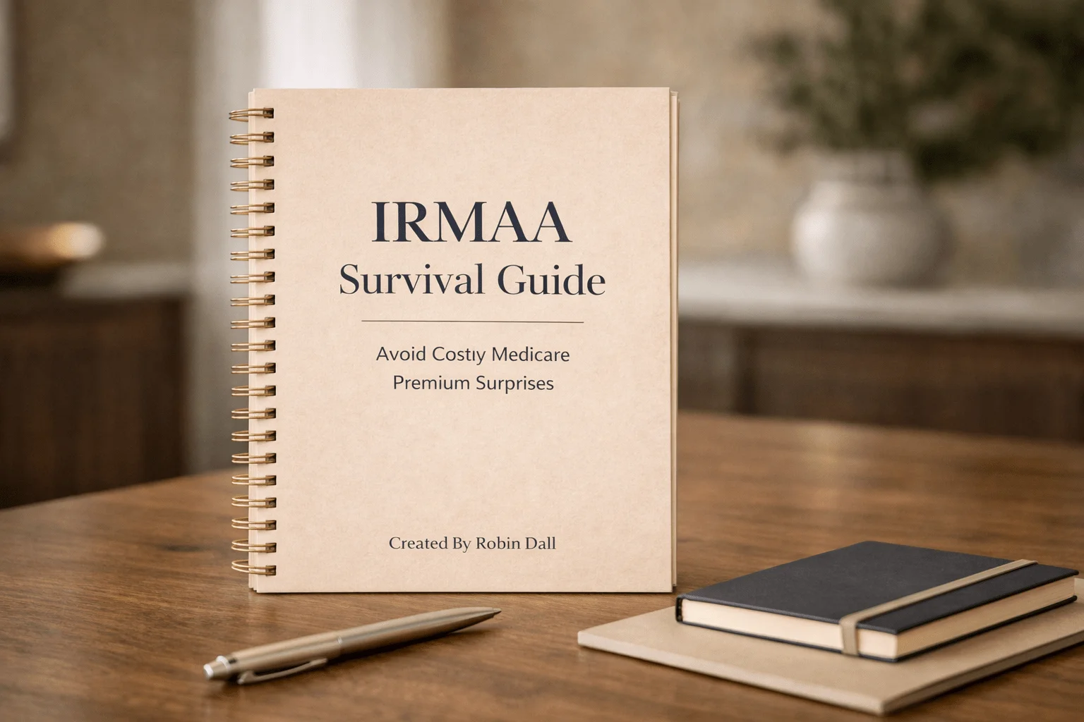 IRMAA Medicare Survival Guide. by RobinsWisdom sitting on a desk