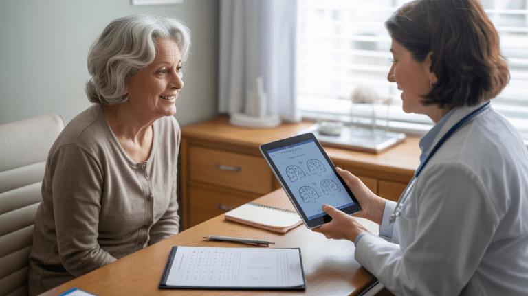 doctor evaluating memory loss patient medicare dementia testing