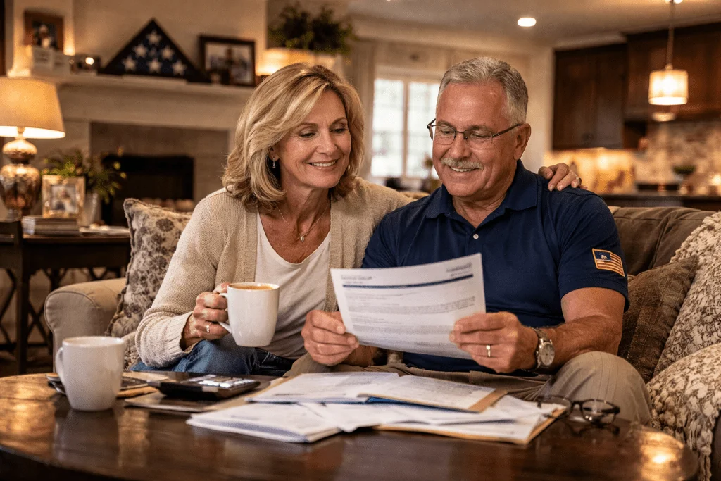retired-couple reviewing IRMAA Medicare documents