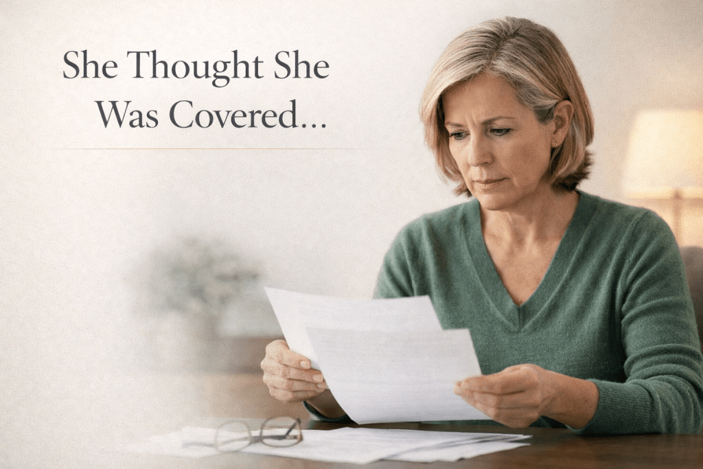 Woman reviewing medical bills at home looking concerned, representing confusion after missing a Medicare enrollment deadline