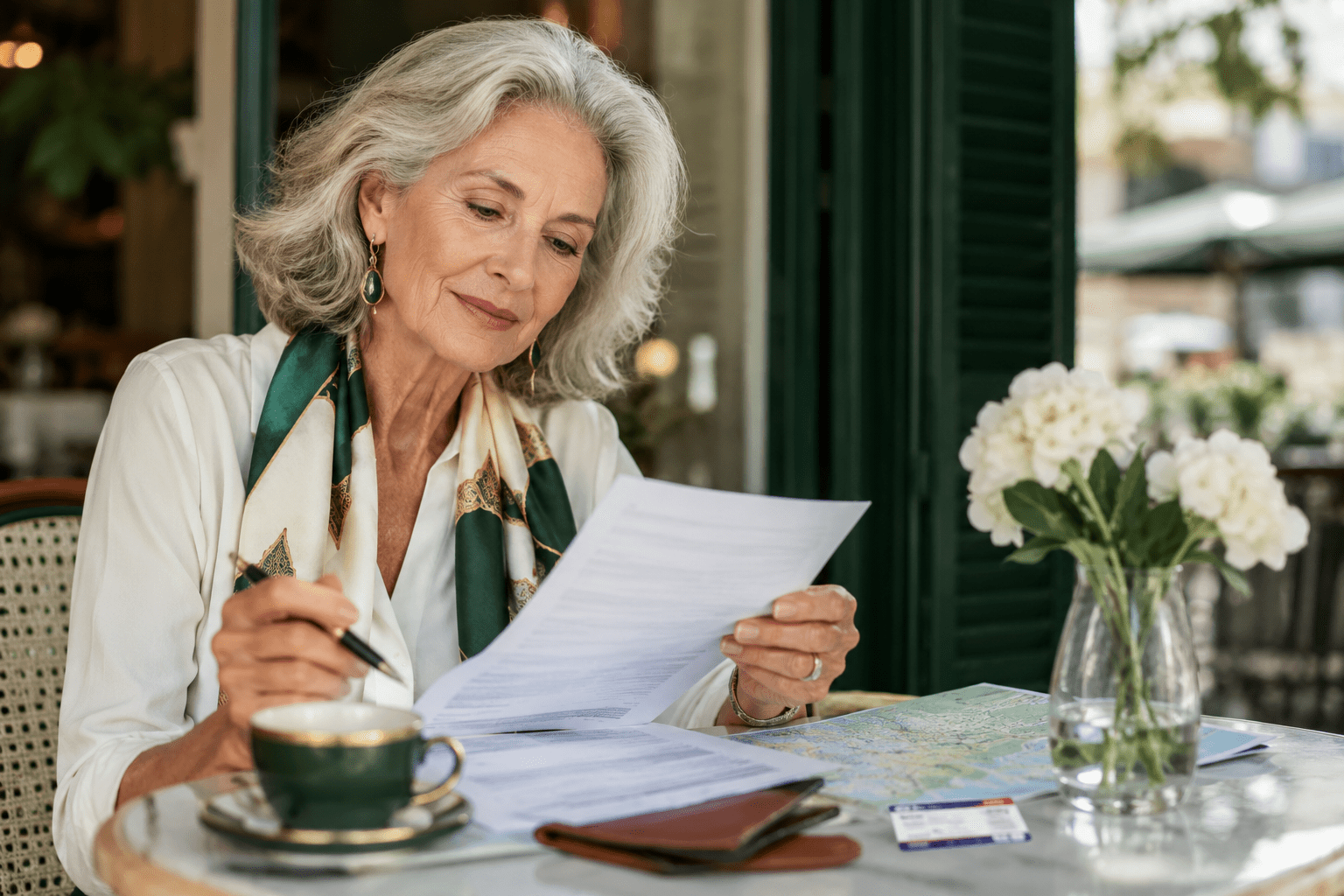 Senior woman reviewing Medicare coverage options while traveling out of state