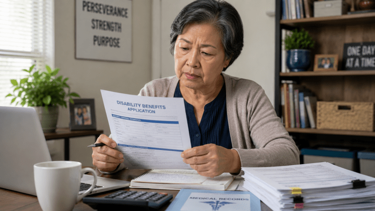 Person reviewing Medicare on disability paperwork at home — RobinsWisdom