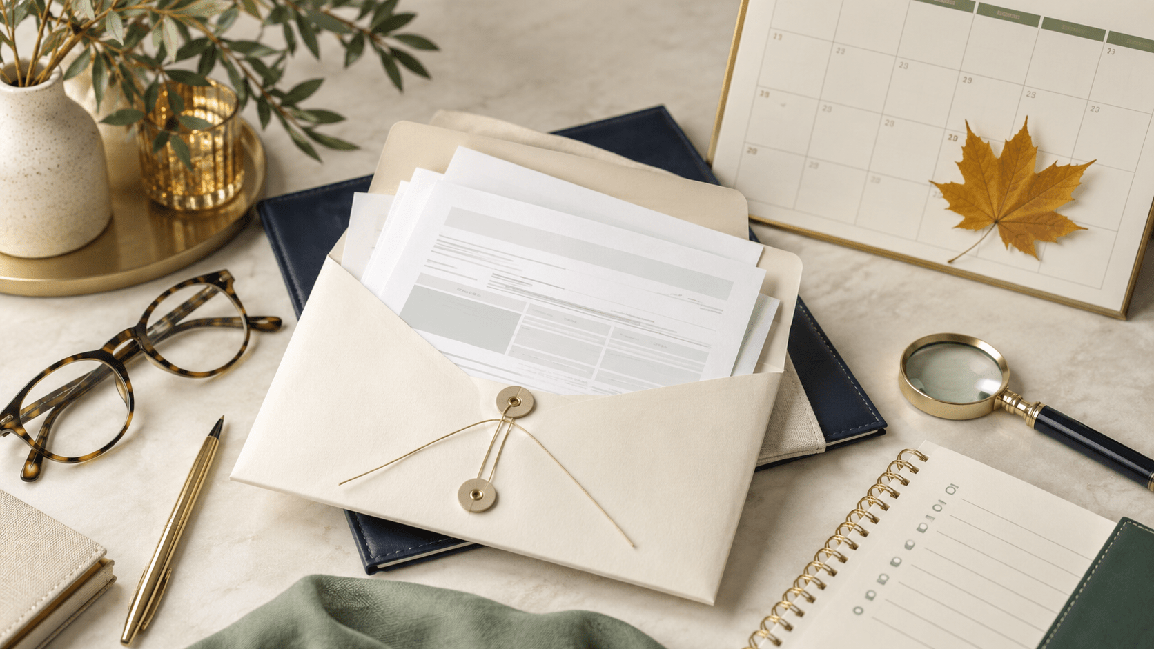 Medicare Annual Notice of Change documents on an elegant desk with calendar and planning tools.