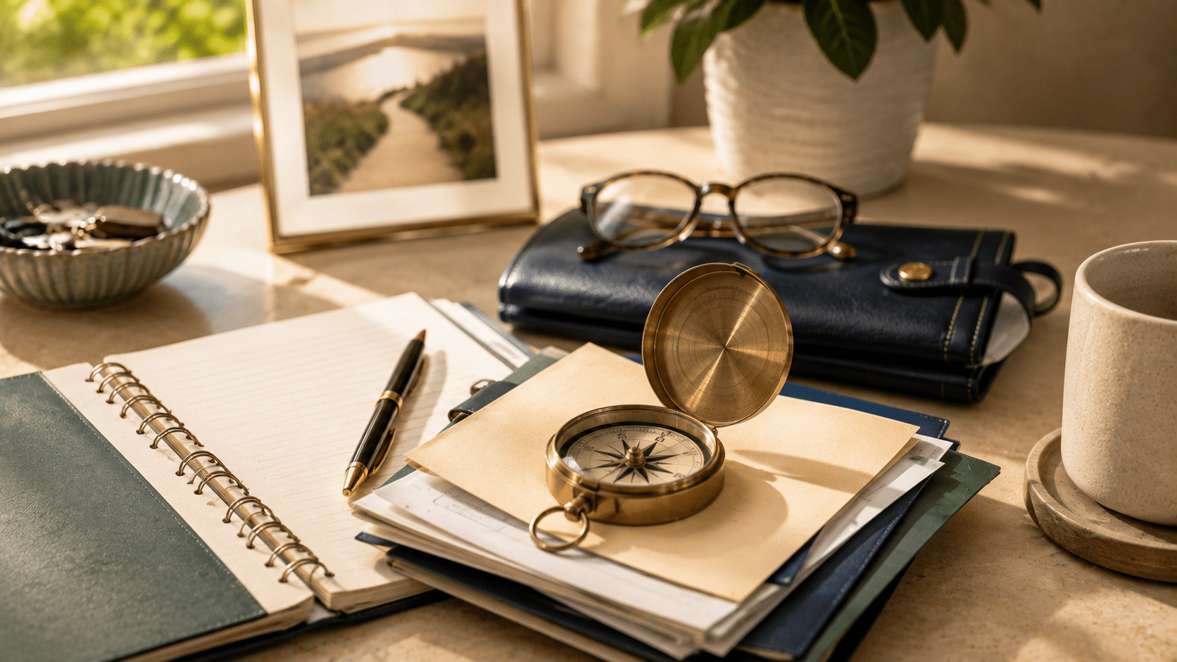 Compass and documents representing how life changes can affect Medicare decisions