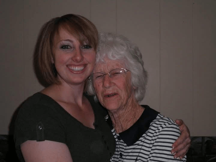 Alison Stohler embracing her grandmother, Granny Lucy