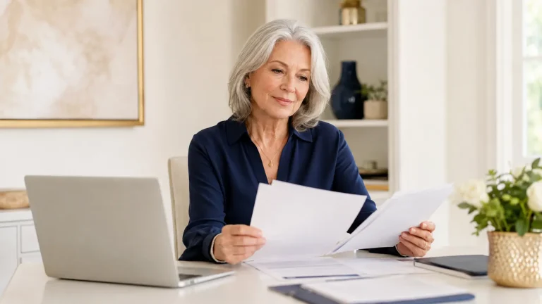 Woman reviewing Medicare Supplement coverage information at a table.